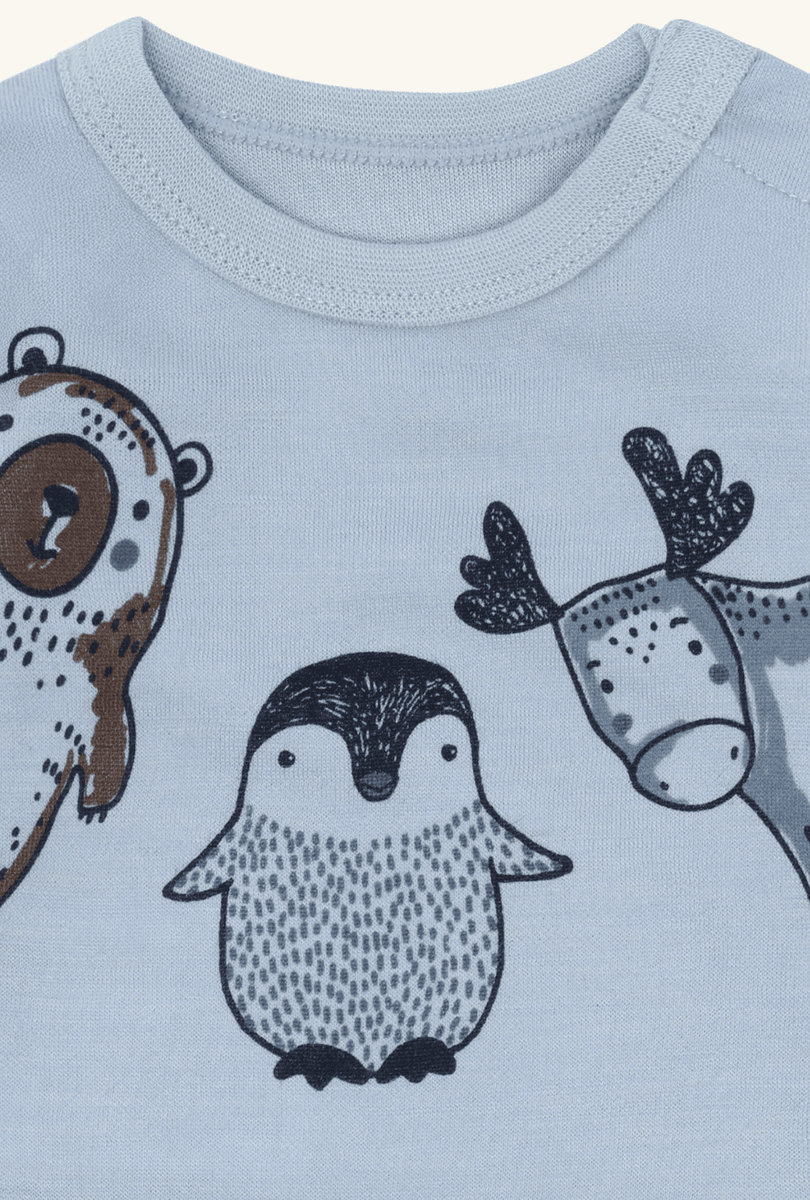 Hust and claire Body ull/bambus baloo animals baby blue