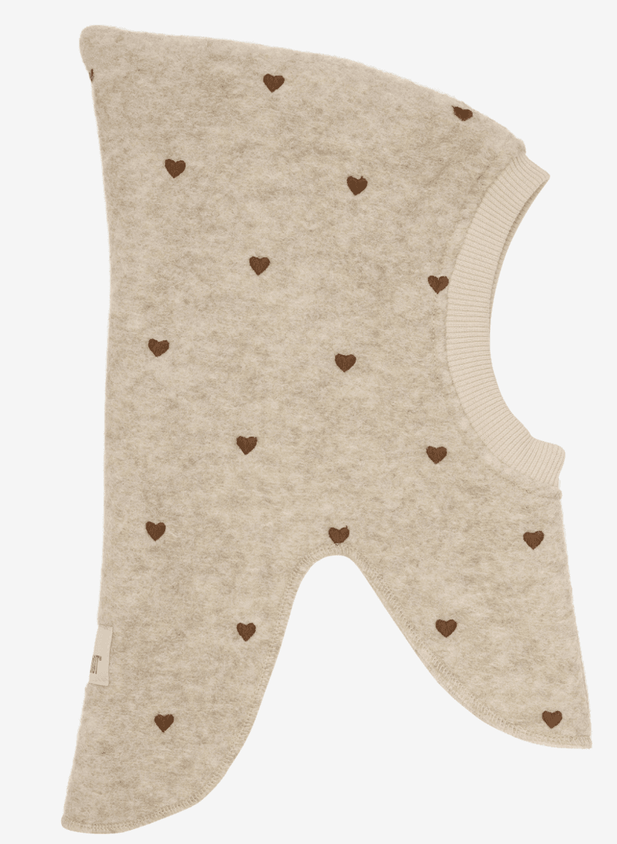 Huttelihut elefantlue broderte hjerter sand melange