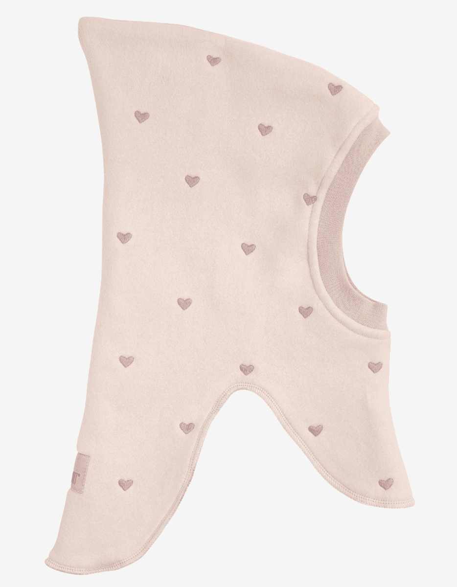 Huttelihut Elefantlue med hjerter bomullsfleece peach blush