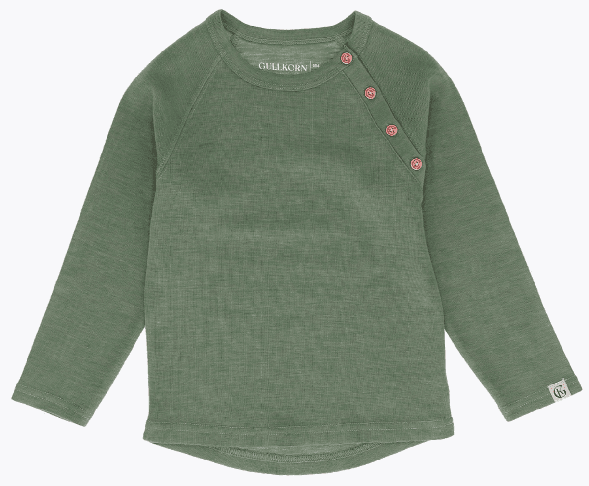 Gullkorn vilvette ull genser fog green