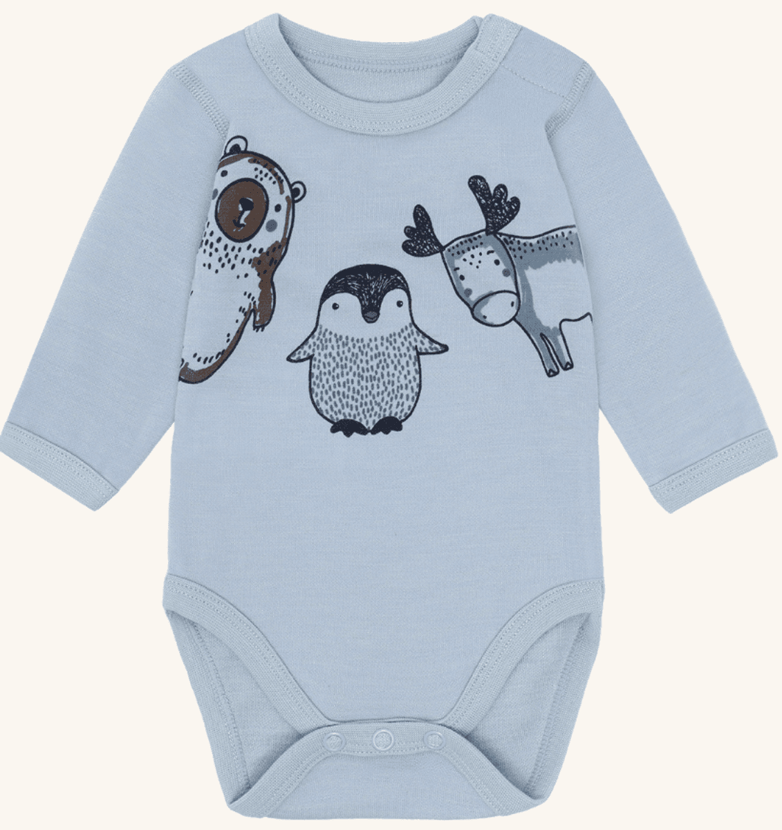 Hust and claire Body ull/bambus baloo animals baby blue