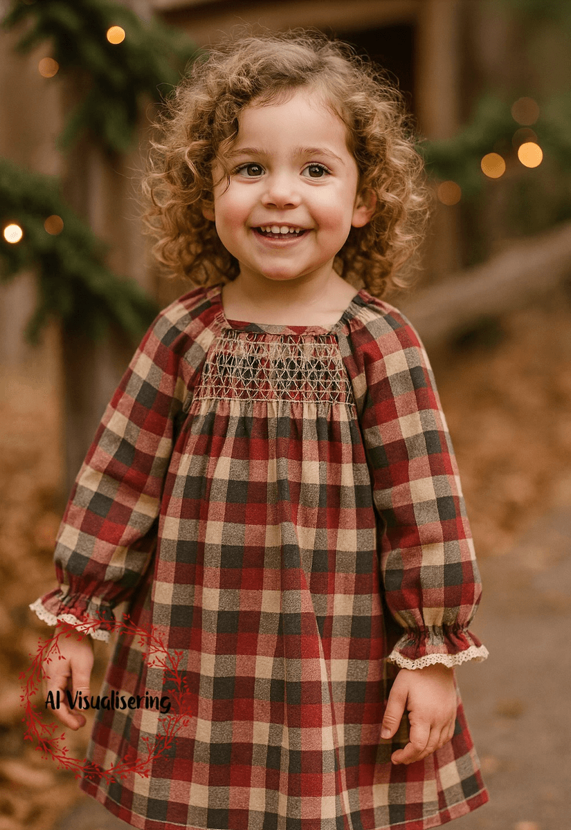Wheat Kjole Lace Bella red blue check